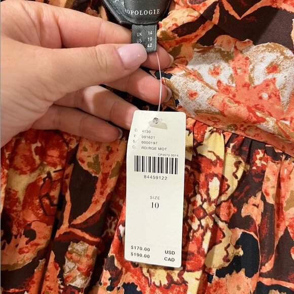 Anthropologie Floral Midi Dress - Orange and Brown - Picture 7 of 12
